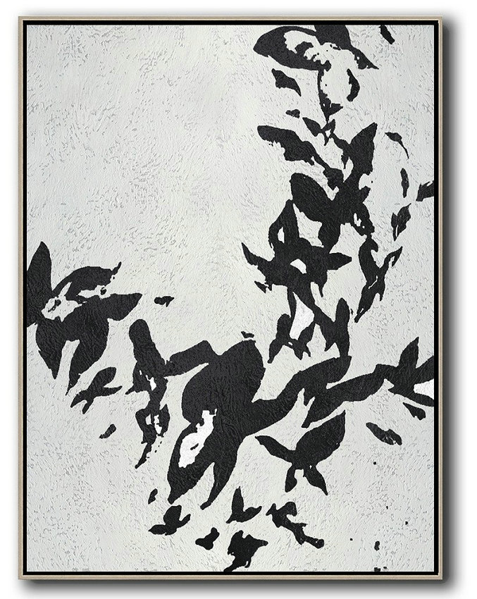 Large Abstract Painting On Canvas,Black And White Minimalist Painting On Canvas - Modern Canvas Art